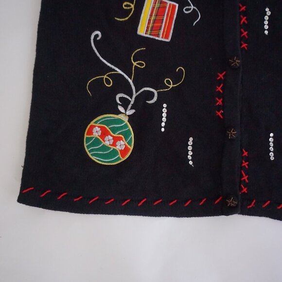 Vintage Holiday Editions Black Knit Beaded Ornament Christmas Sweater Vest 1X - Picture 4 of 10